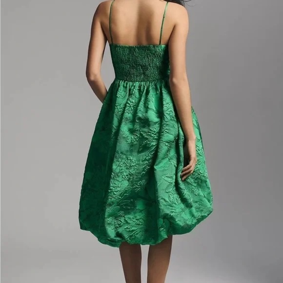 BY ANTHROPOLOGIE Green Jacquard Hi Low Bubble Midi Dress Size 4 - Picture 2 of 8